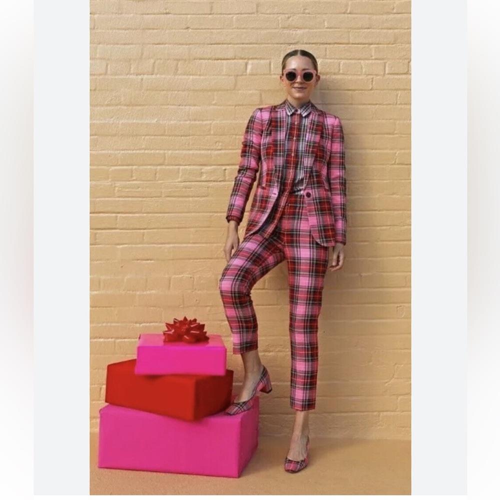 New! J.CREW Cameron Parke Tartan pink Plaid Pants Trousers Size 6 small - Picture 5 of 13